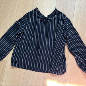 Japan Navy Striped Blouse long sleeve top medium
